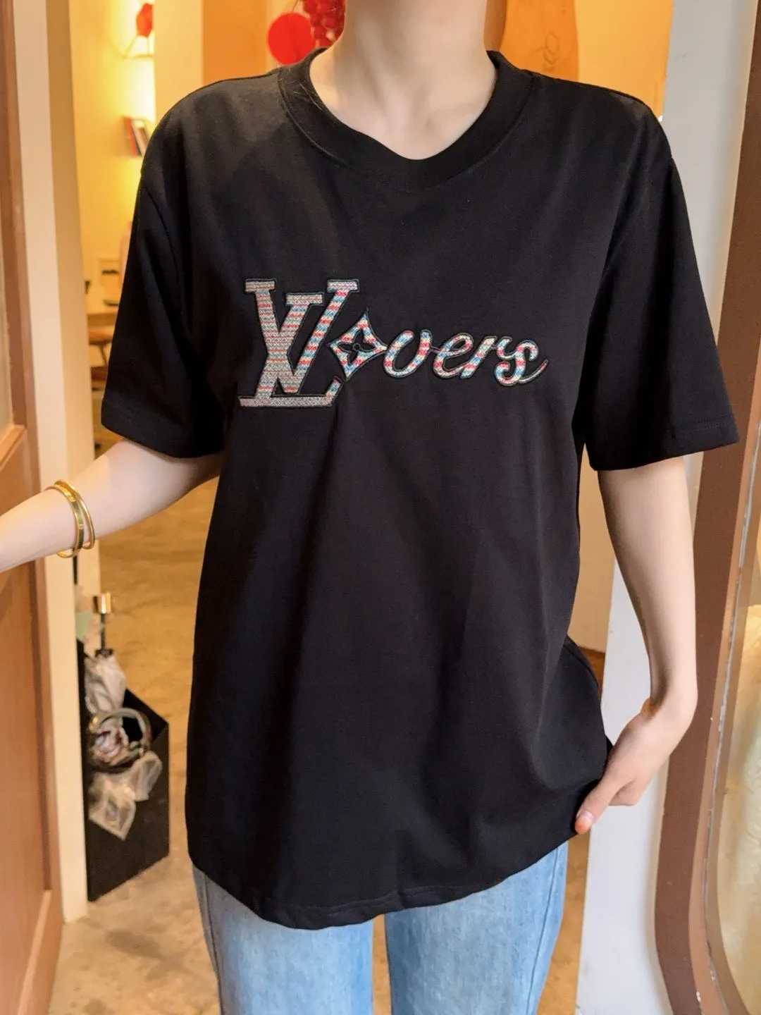 Louis Vuitton/Louis Vuitton 25ss rainbow braided embroidered short sleeves